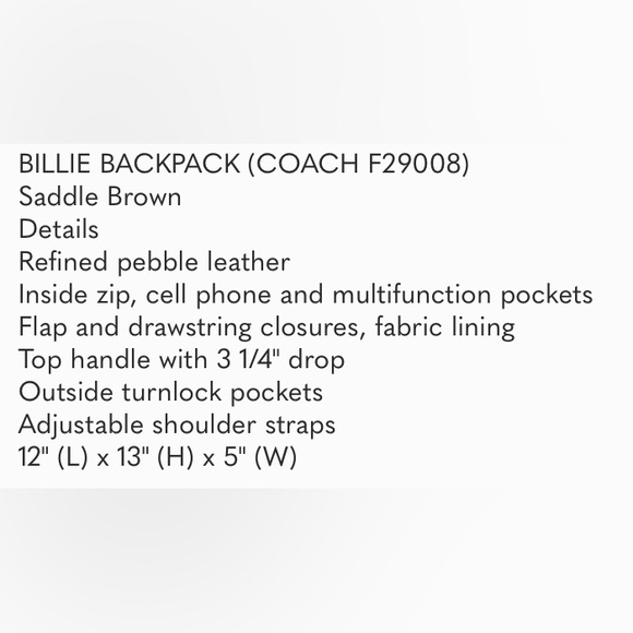 Auth Coach Leather Billie Saddle Brown Backpack - Picture 13 of 16